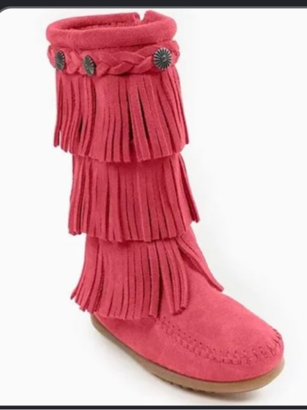 💖 Minnetonka Pink 3 Layer Fringe Moccasin High Calf Toddler Boots 8 Retail $60!!
